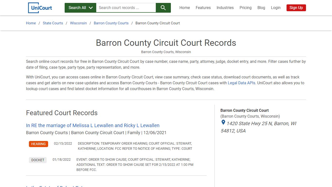 Barron County Circuit Court Records | Barron | UniCourt