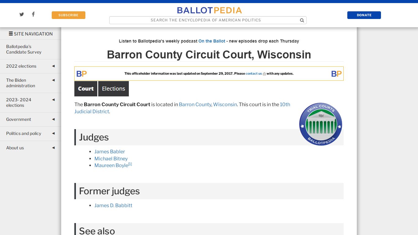 Barron County Circuit Court, Wisconsin - Ballotpedia